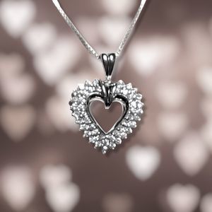 Rhodium on Sterling Silver Round Brilliant 1cttw Classic Heart Pendant 18"